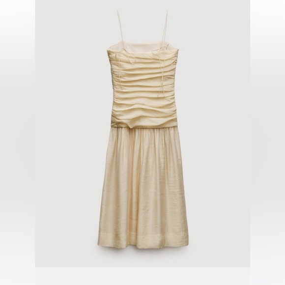 Beautiful Zara NWT draped pale yellow dress Medium - Picture 1 of 14
